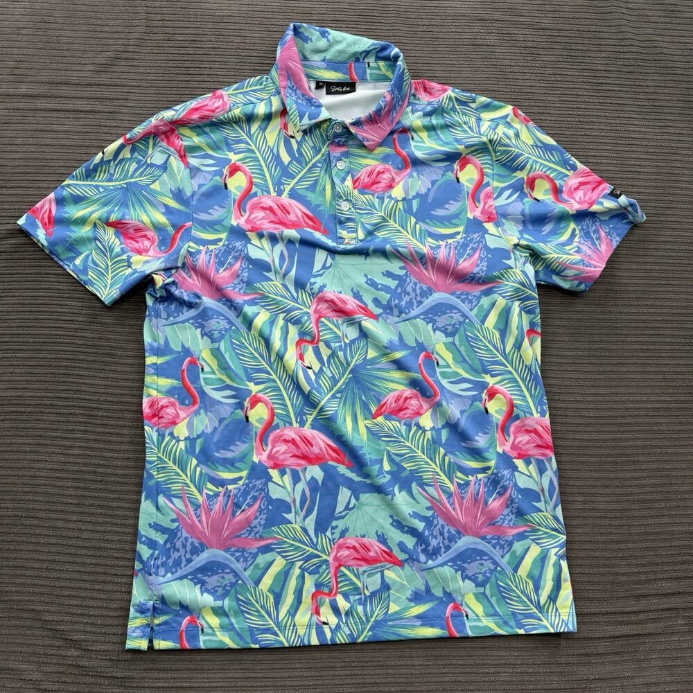 Sporty Buff Golf Shirt Men Medium Flamingo Party Performance‎ Quick Dry Golfing.